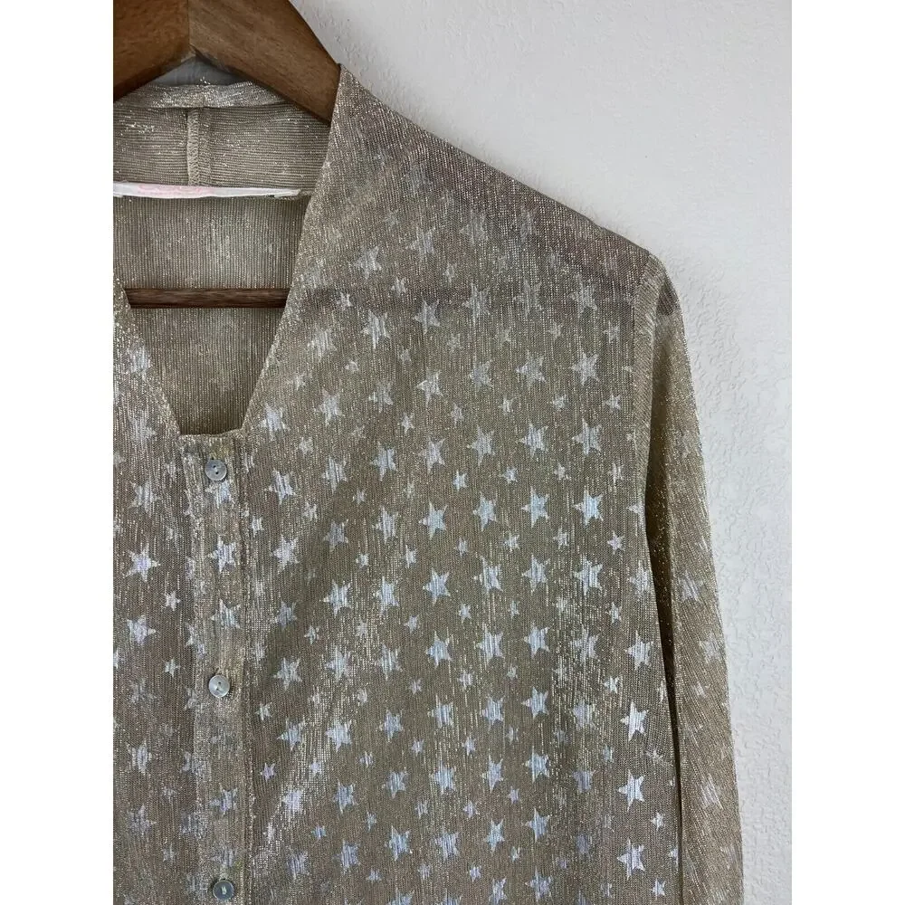 Coop Trelise Cooper Sheer Cardigan S Star Gold Metallic Long Sleeve Shimmer‎